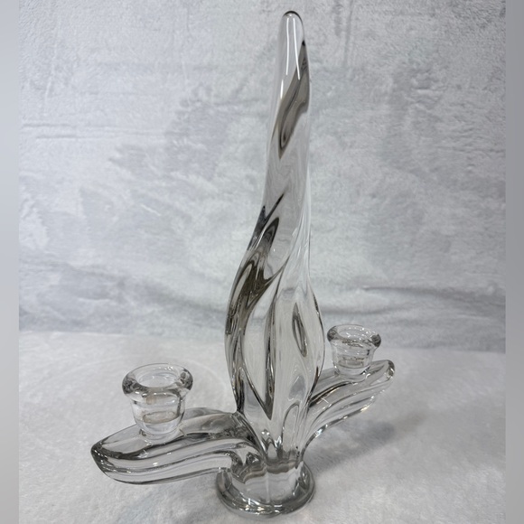 Vintage Art Vannes France Crystal Flame Candlestick 2-Arm Candlestick Holder 11